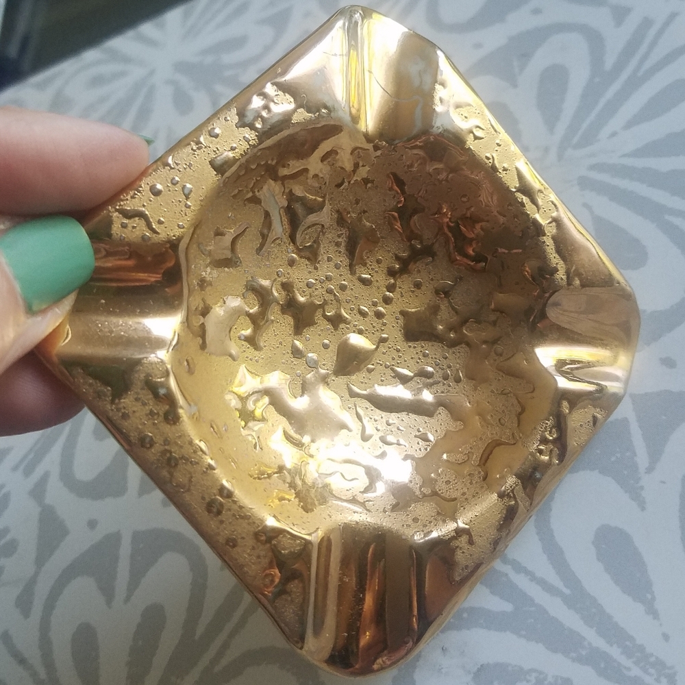 MCM Dixon Vintage Real 24kt Gold Over Porcelain Square Ashtray
